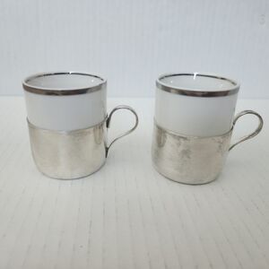 Cristofoli Prata 90 Set of 2 Ceramic Espresso Cups with Silver Plated Holders